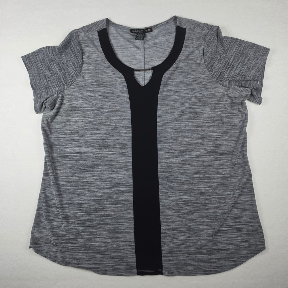 Suzie in the City Colorblock‎ Keyhole Top 1X Gray Space Dye Metallic Accent